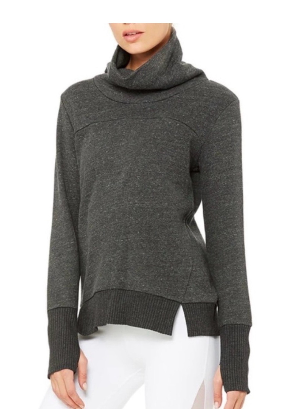 ALO Yoga Haze Charcoal Grey Heathered Turtleneck Sweatshirt